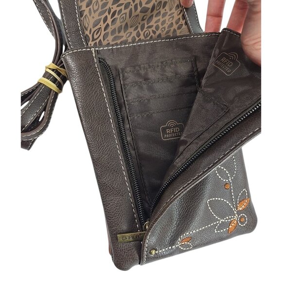 NWT Chala Sunflower Crossbody Phone Bag Brown Vegan Leather RFID Travel Purse - Picture 5 of 11